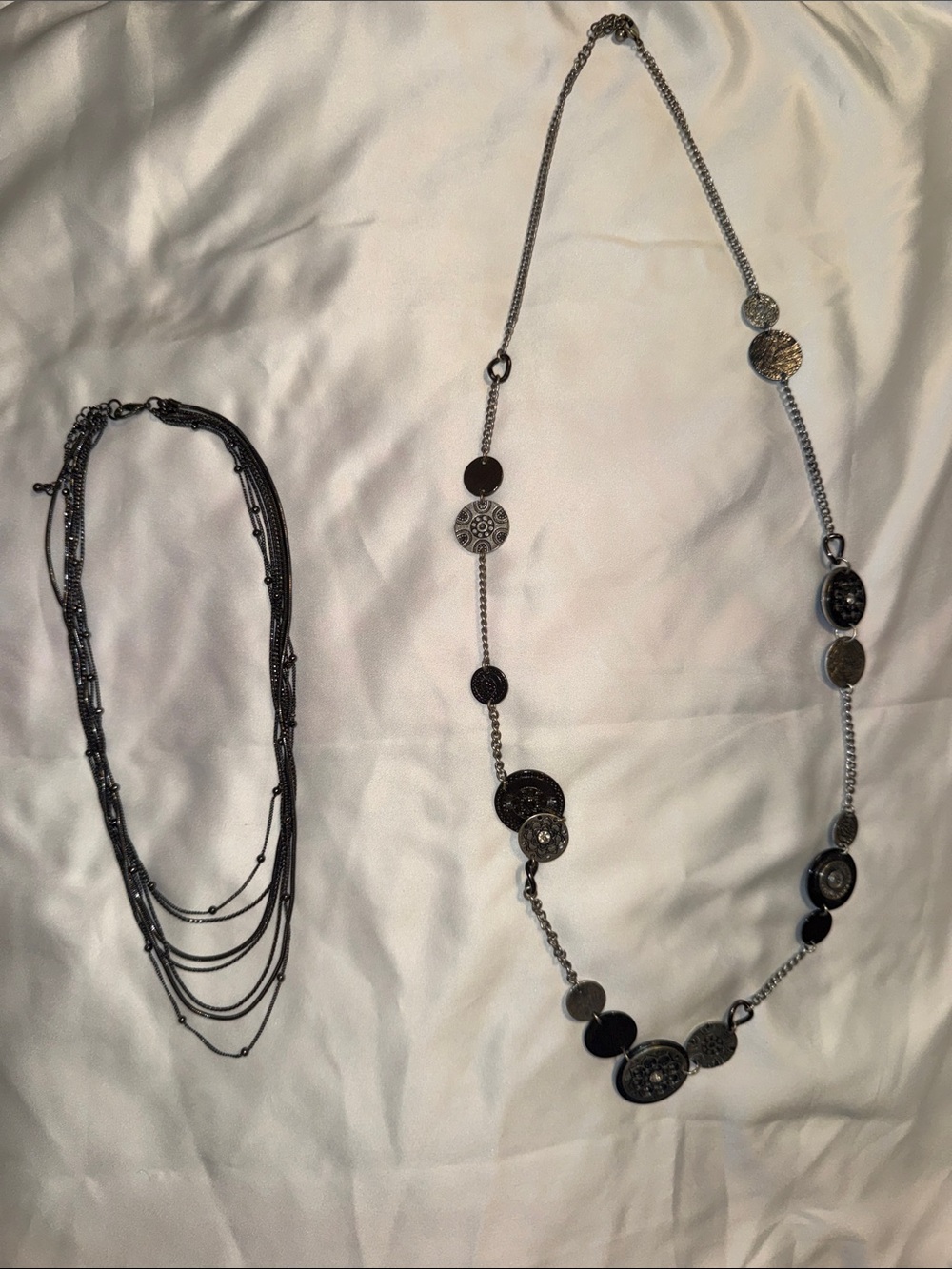 Multi-Chain and Medallion Long Necklace Set in Gunmetal